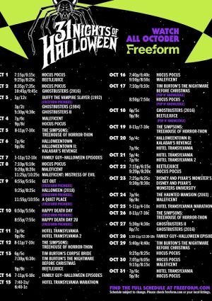 2022 Freeform 31 Nights of Halloween Schedule