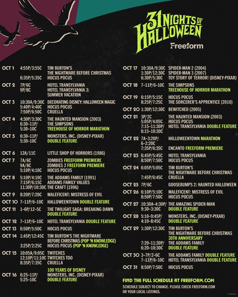 Freeform 31 Nights of Halloween Schedule Highlights